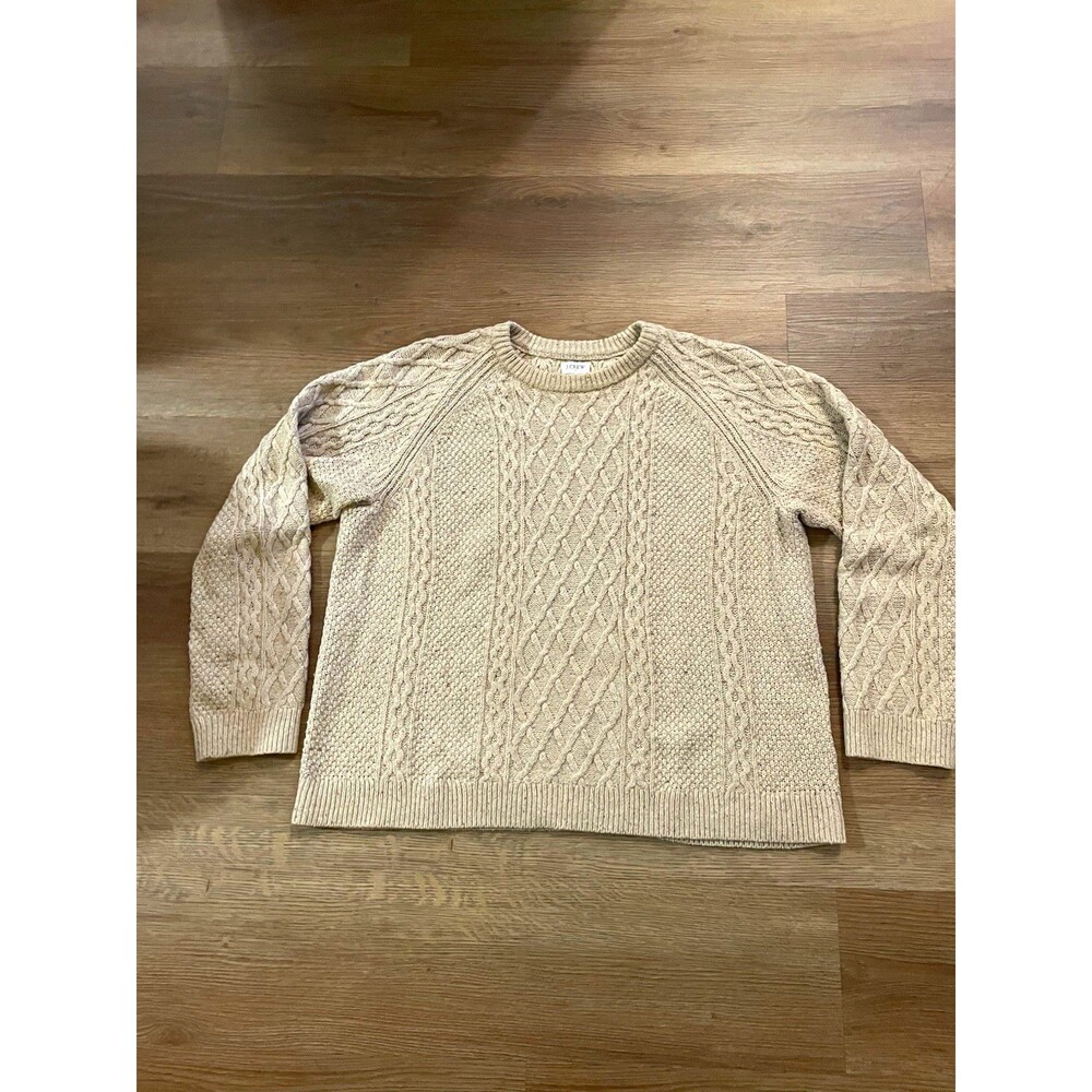 J.CREW Women’s Beige Cable-Knit Crew Neck Pullover Sweater Long Sleeve 2XL